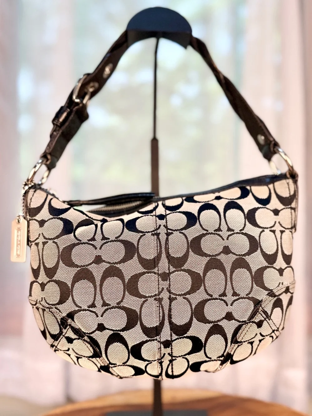 Coach Soho Signature Canvas Hobo Shoulder Bag Black Grey Y2K #11857 EUC